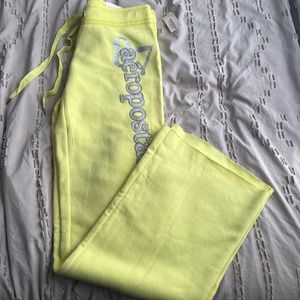 Neon Yellow Aeropostale Logo Wide Leg Sweatpants New With Tags